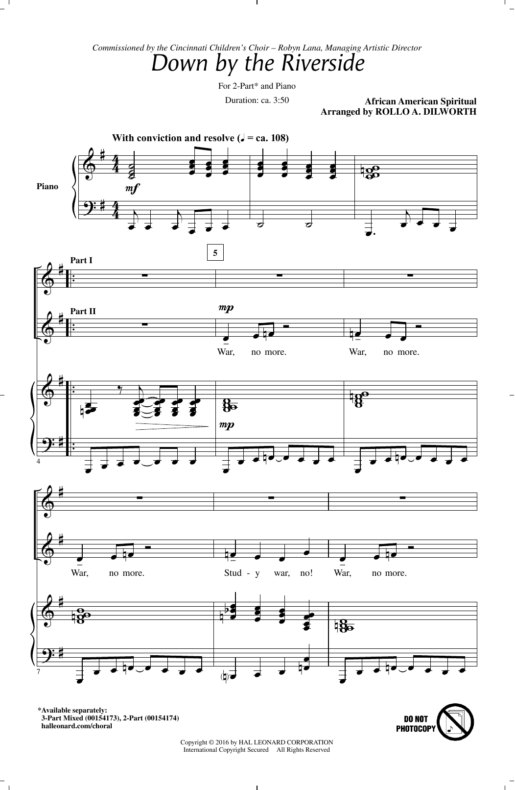 Rollo Dilworth Down By The Riverside sheet music notes and chords arranged for 3-Part Mixed Choir