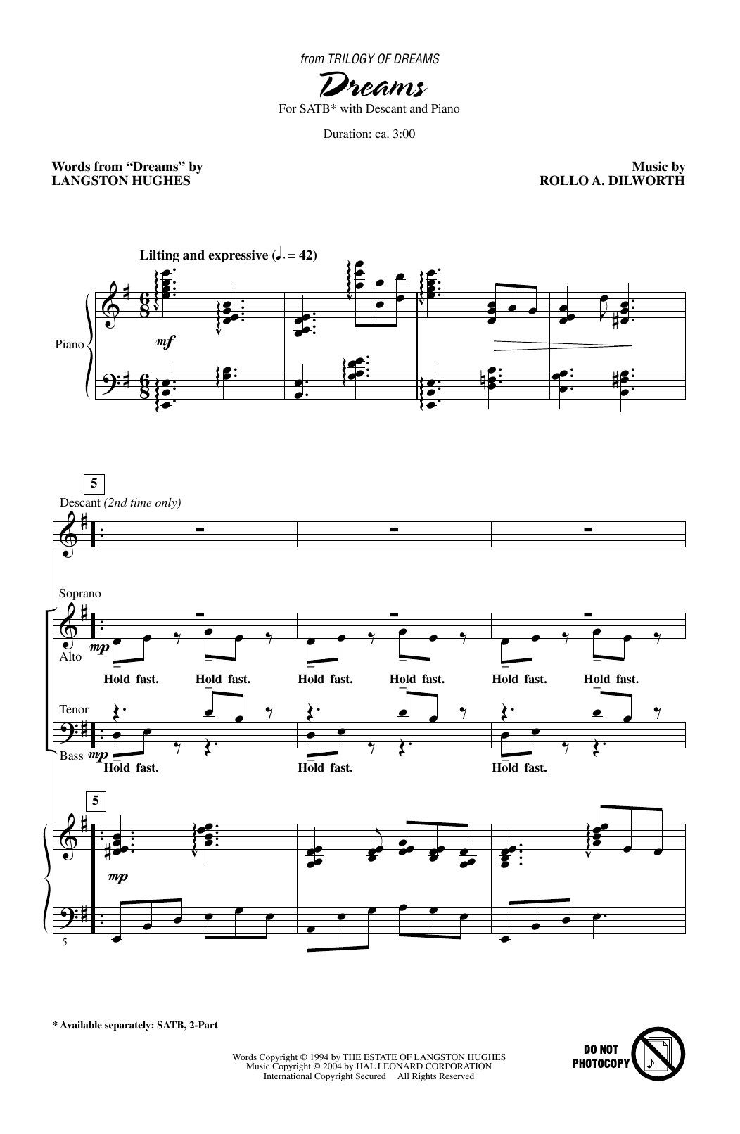 Rollo Dilworth Dreams (from Trilogy Of Dreams) sheet music notes and chords arranged for 2-Part Choir