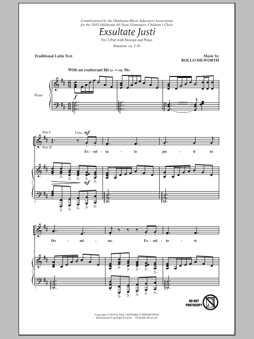 Rollo Dilworth Exsultate Justi sheet music notes and chords arranged for 2-Part Choir