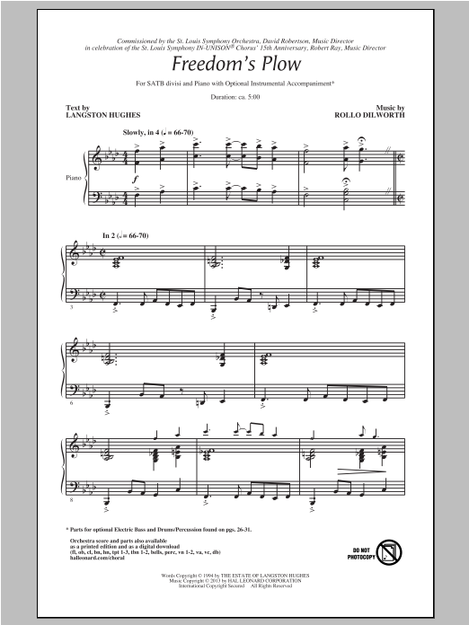 Rollo Dilworth Freedom's Plow sheet music notes and chords arranged for SATB Choir