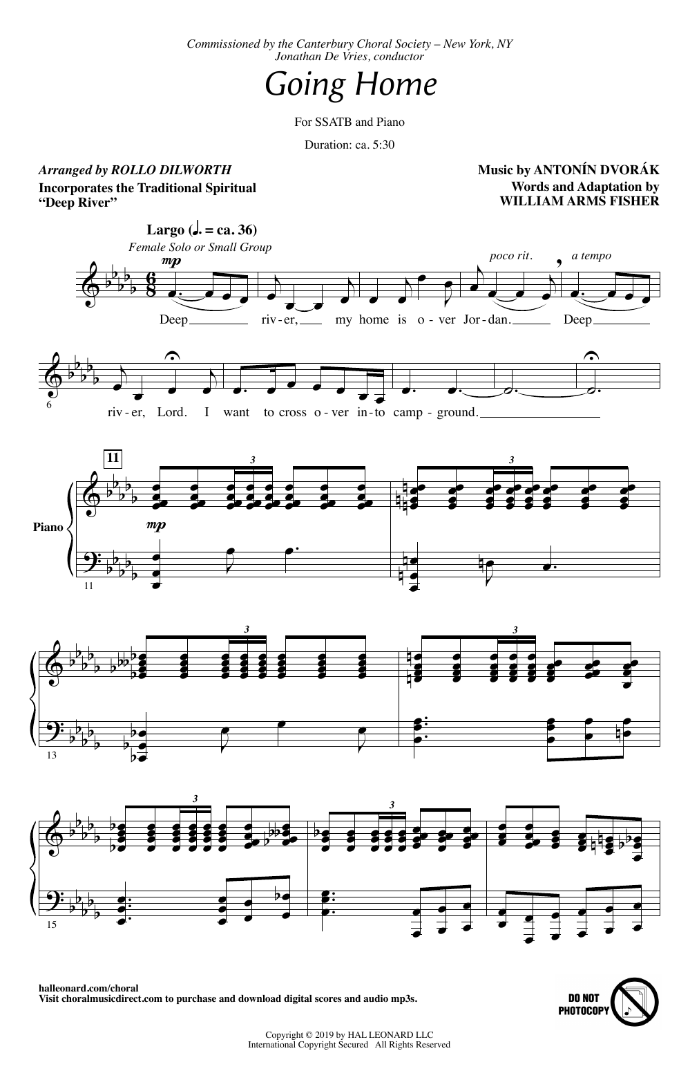 Rollo Dilworth Going Home sheet music notes and chords arranged for SATB Choir