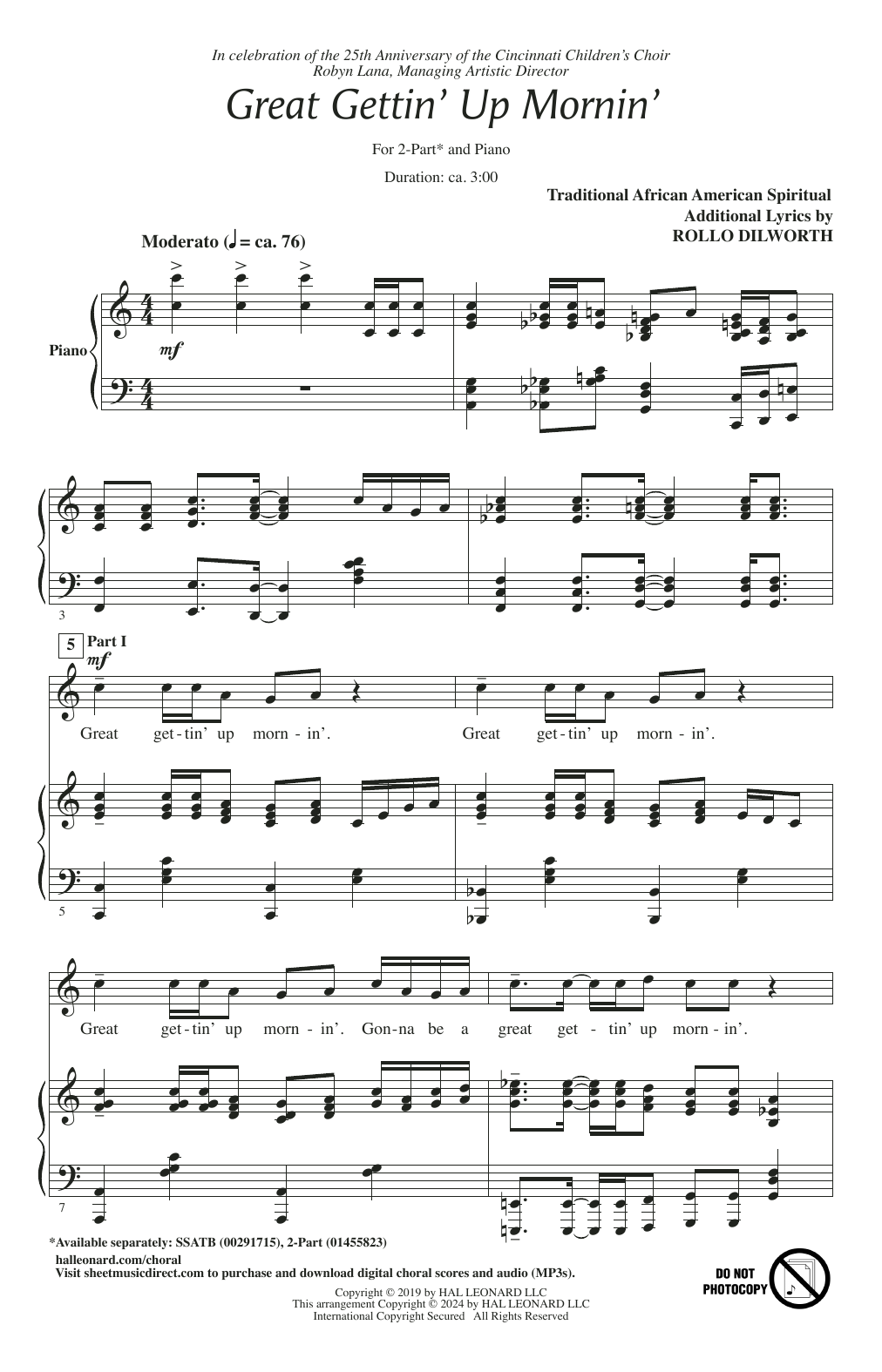 Rollo Dilworth Great Gettin' Up Mornin' sheet music notes and chords arranged for 2-Part Choir