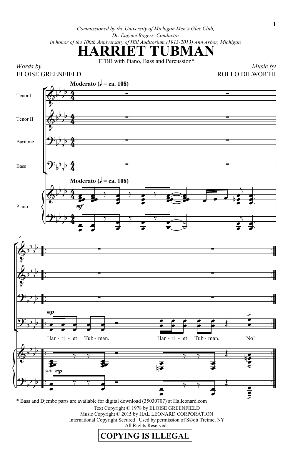 Rollo Dilworth Harriet Tubman sheet music notes and chords arranged for SATB Choir