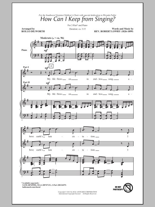 Rollo Dilworth How Can I Keep From Singing sheet music notes and chords arranged for 2-Part Choir