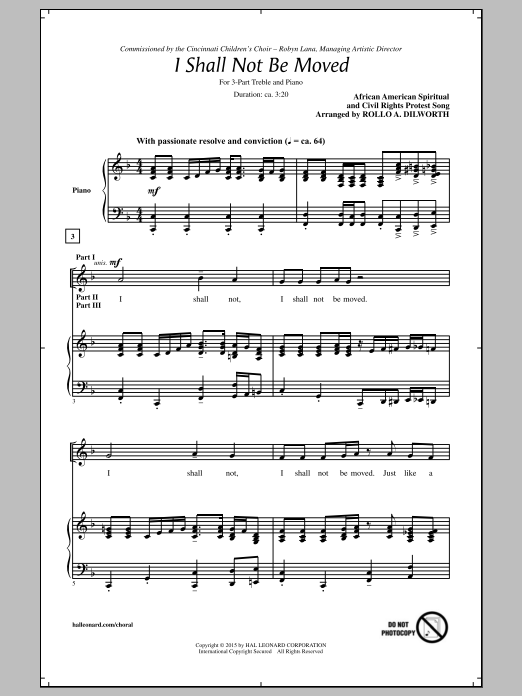 Rollo Dilworth I Shall Not Be Moved sheet music notes and chords arranged for 3-Part Treble Choir