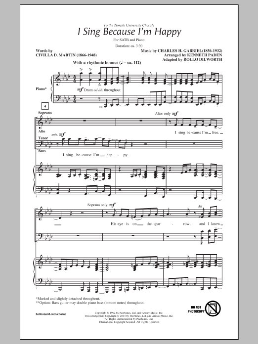 Rollo Dilworth I Sing Because I'm Happy sheet music notes and chords arranged for 2-Part Choir