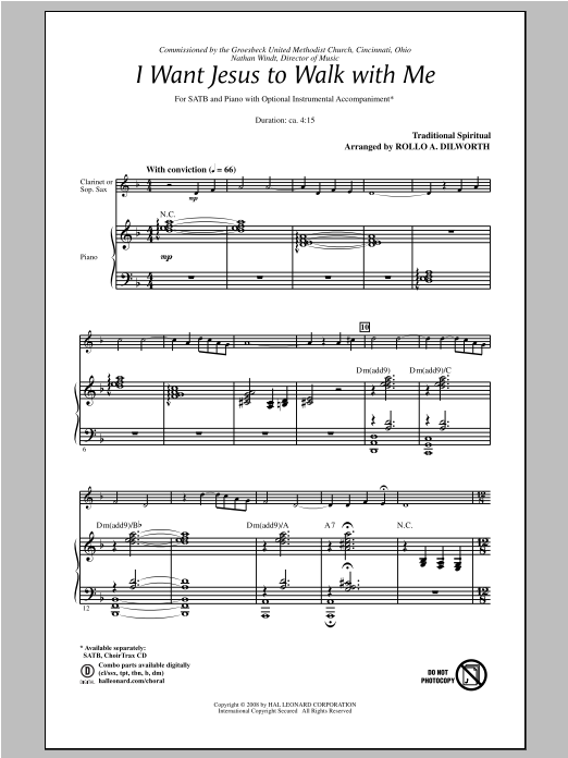 Rollo Dilworth I Want Jesus To Walk With Me sheet music notes and chords arranged for SATB Choir