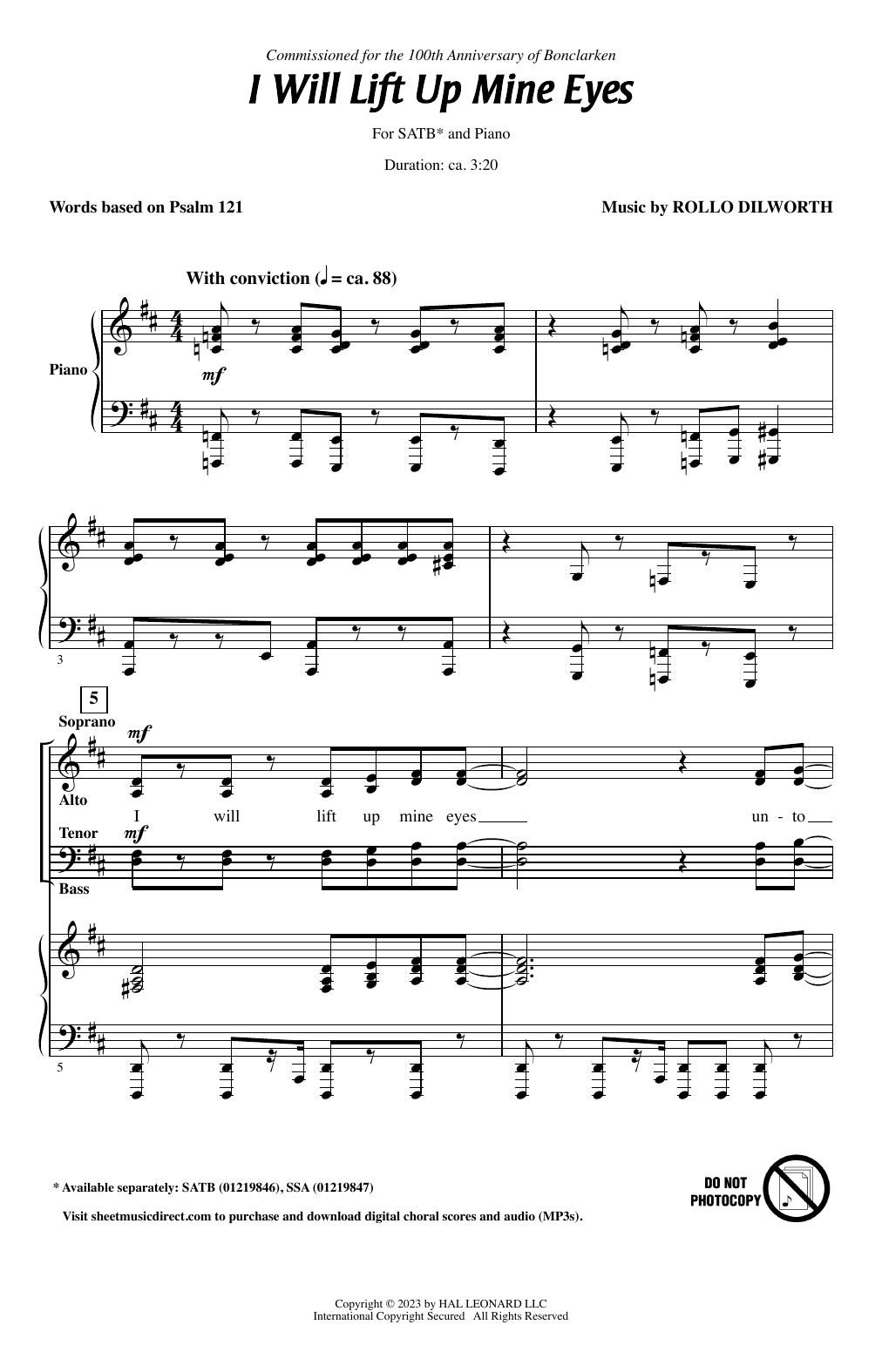 Rollo Dilworth I Will Lift Up Mine Eyes sheet music notes and chords arranged for SATB Choir