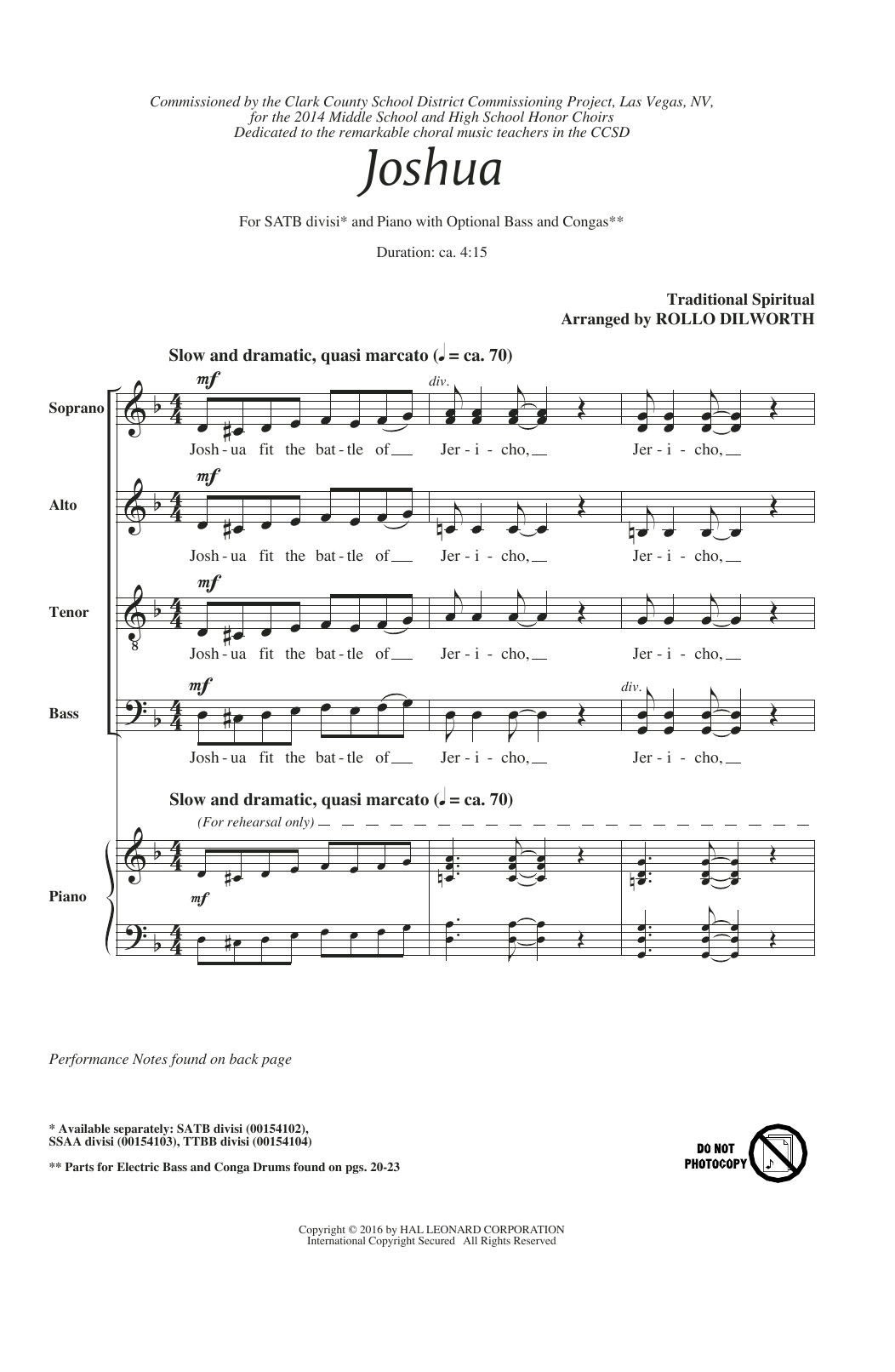 Rollo Dilworth Joshua (Fit The Battle Of Jericho) sheet music notes and chords arranged for SATB Choir