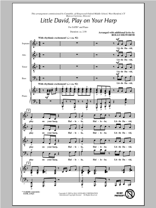 Rollo Dilworth Little David, Play On Your Harp sheet music notes and chords arranged for 2-Part Choir