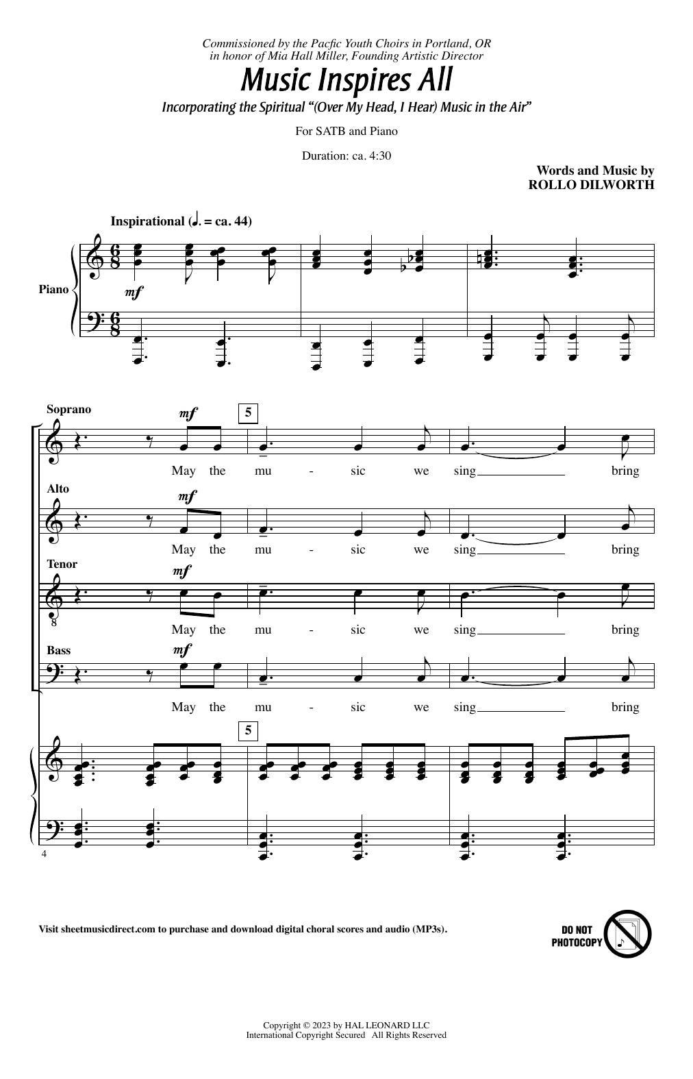 Rollo Dilworth Music Inspires All sheet music notes and chords arranged for SATB Choir