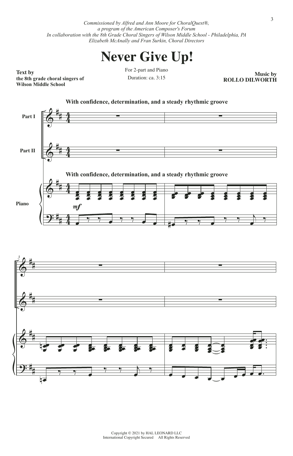 Rollo Dilworth Never Give Up sheet music notes and chords arranged for 2-Part Choir