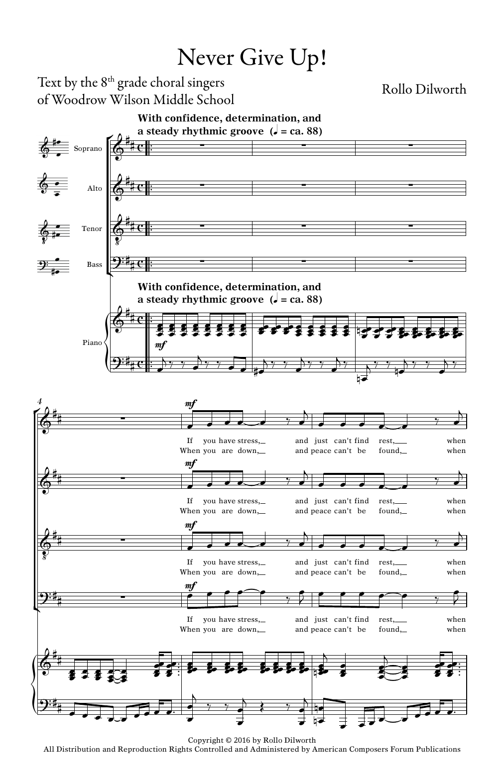 Rollo Dilworth Never Give Up! sheet music notes and chords arranged for SATB Choir