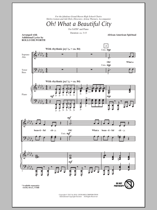 Rollo Dilworth Oh, What A Beautiful City sheet music notes and chords arranged for TTBB Choir