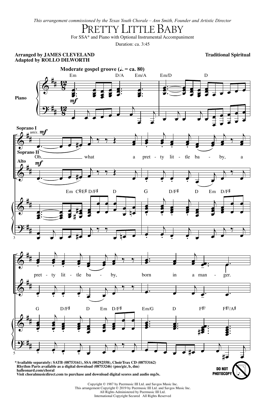 Rollo Dilworth Pretty Little Baby (arr. James Cleveland) sheet music notes and chords arranged for SSA Choir