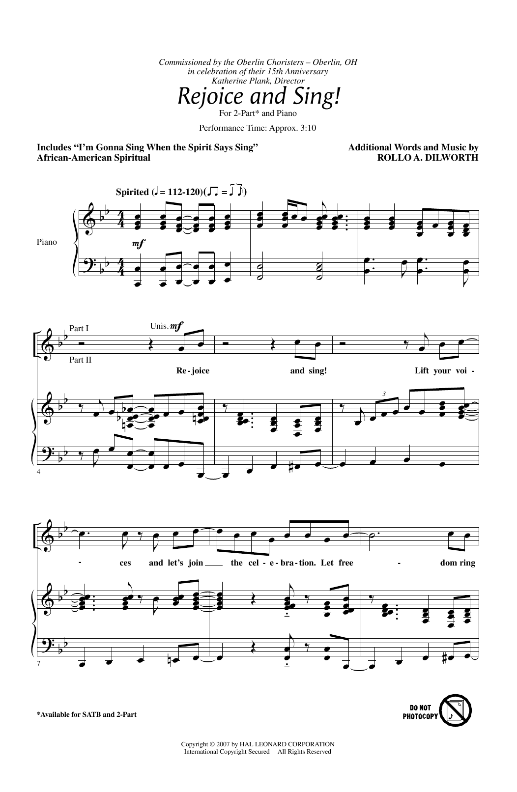 Rollo Dilworth Rejoice And Sing! sheet music notes and chords arranged for 2-Part Choir