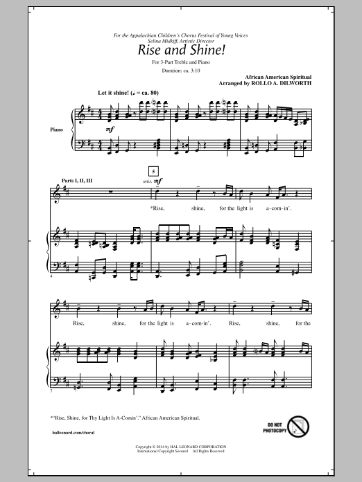 Rollo Dilworth 'Rise And Shine! sheet music notes and chords arranged for 3-Part Treble Choir