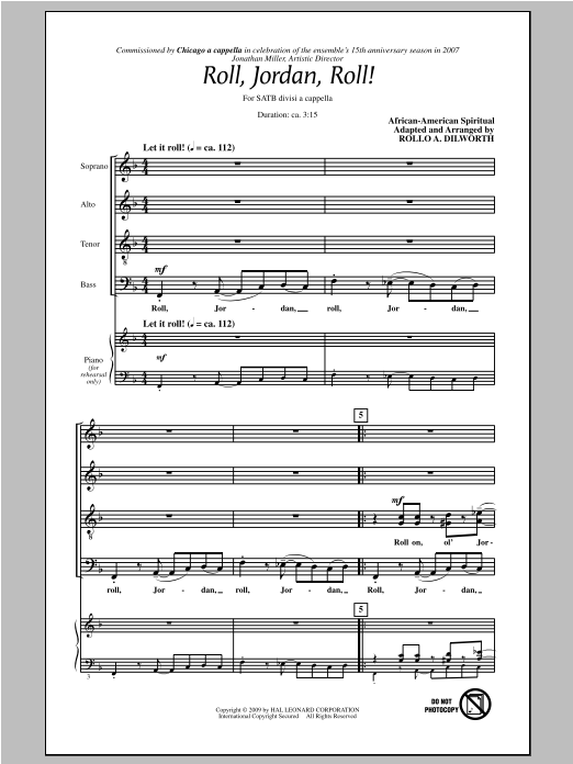 Rollo Dilworth Roll, Jordan, Roll! sheet music notes and chords arranged for SATB Choir