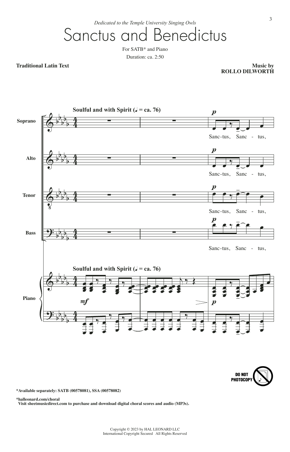 Rollo Dilworth Sanctus sheet music notes and chords arranged for SATB Choir