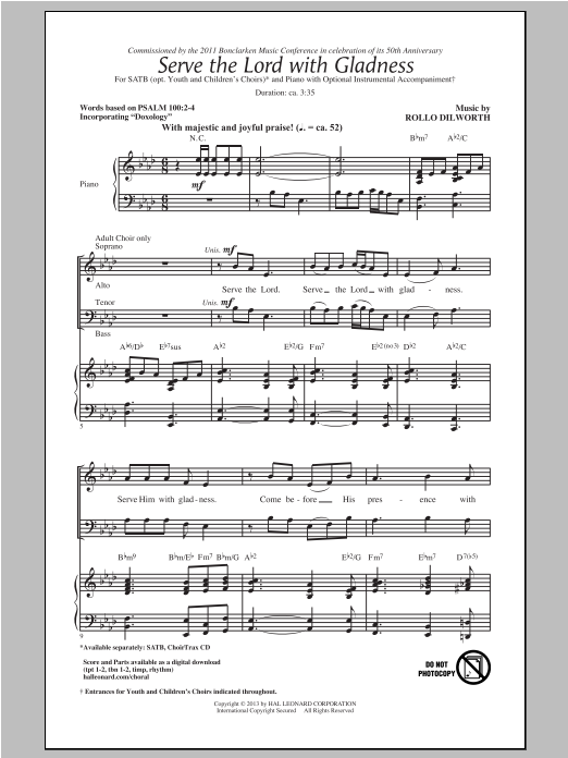 Rollo Dilworth Serve The Lord With Gladness sheet music notes and chords arranged for SATB Choir