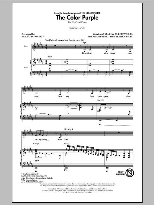 Rollo Dilworth The Color Purple sheet music notes and chords arranged for SAB Choir