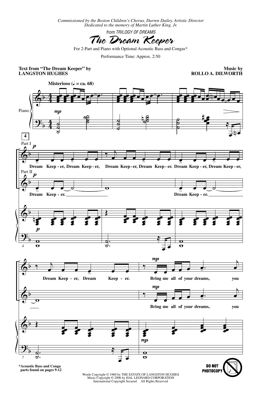 Rollo Dilworth The Dream Keeper sheet music notes and chords arranged for 2-Part Choir