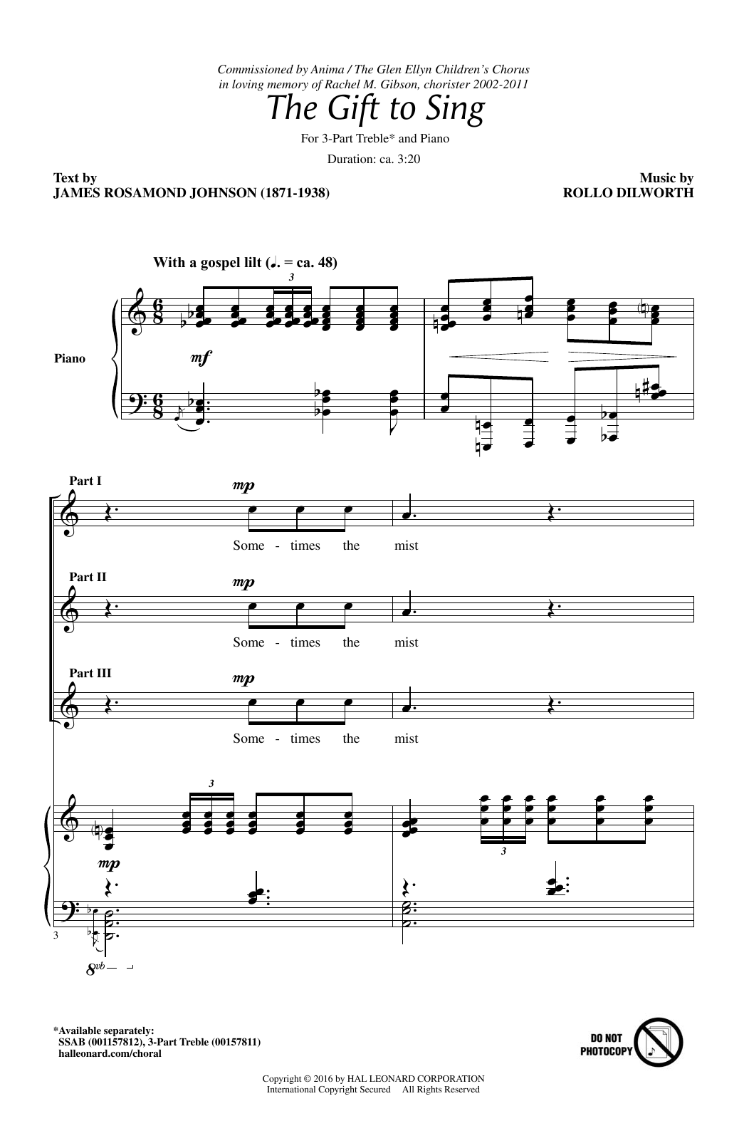 Rollo Dilworth The Gift To Sing sheet music notes and chords arranged for 3-Part Treble Choir