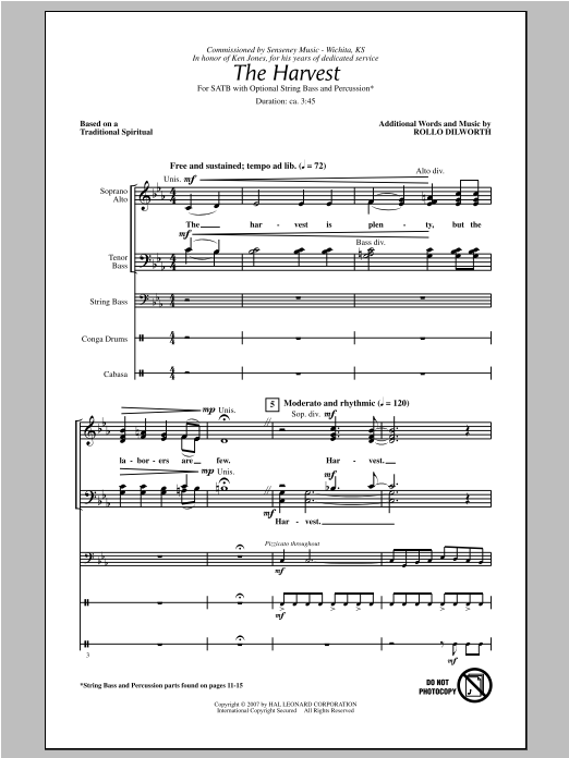 Rollo Dilworth The Harvest sheet music notes and chords arranged for SATB Choir