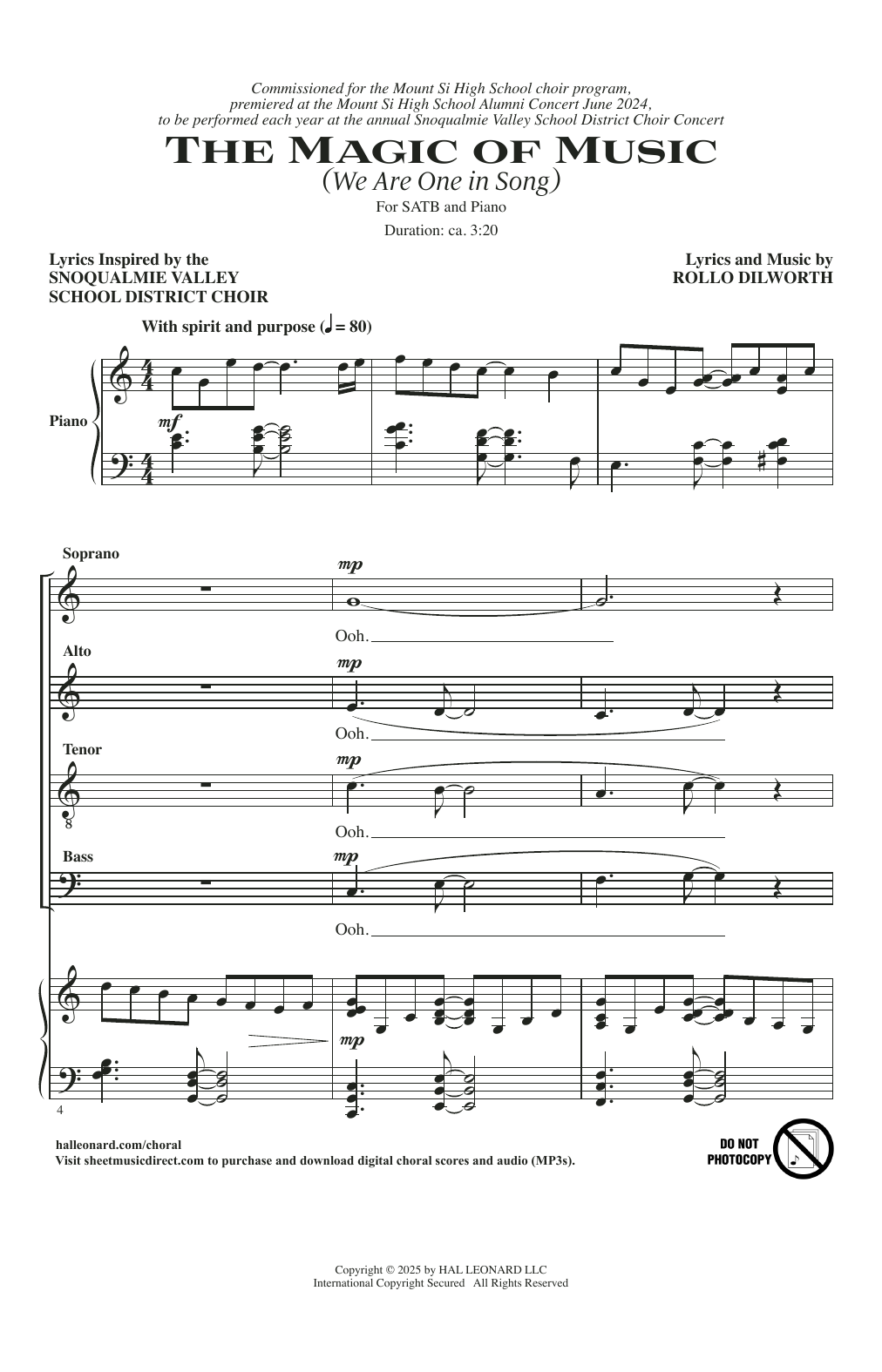 Rollo Dilworth The Magic Of Music (We Are One In Song) sheet music notes and chords arranged for SATB Choir