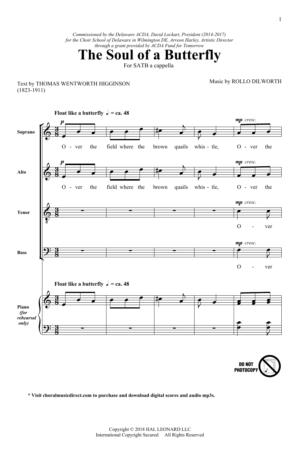 Rollo Dilworth The Soul Of A Butterfly sheet music notes and chords arranged for SATB Choir