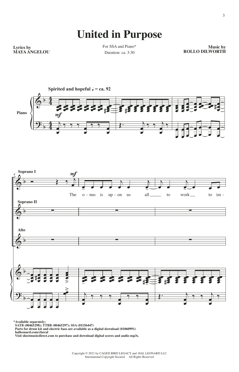 Rollo Dilworth United In Purpose sheet music notes and chords arranged for SSA Choir