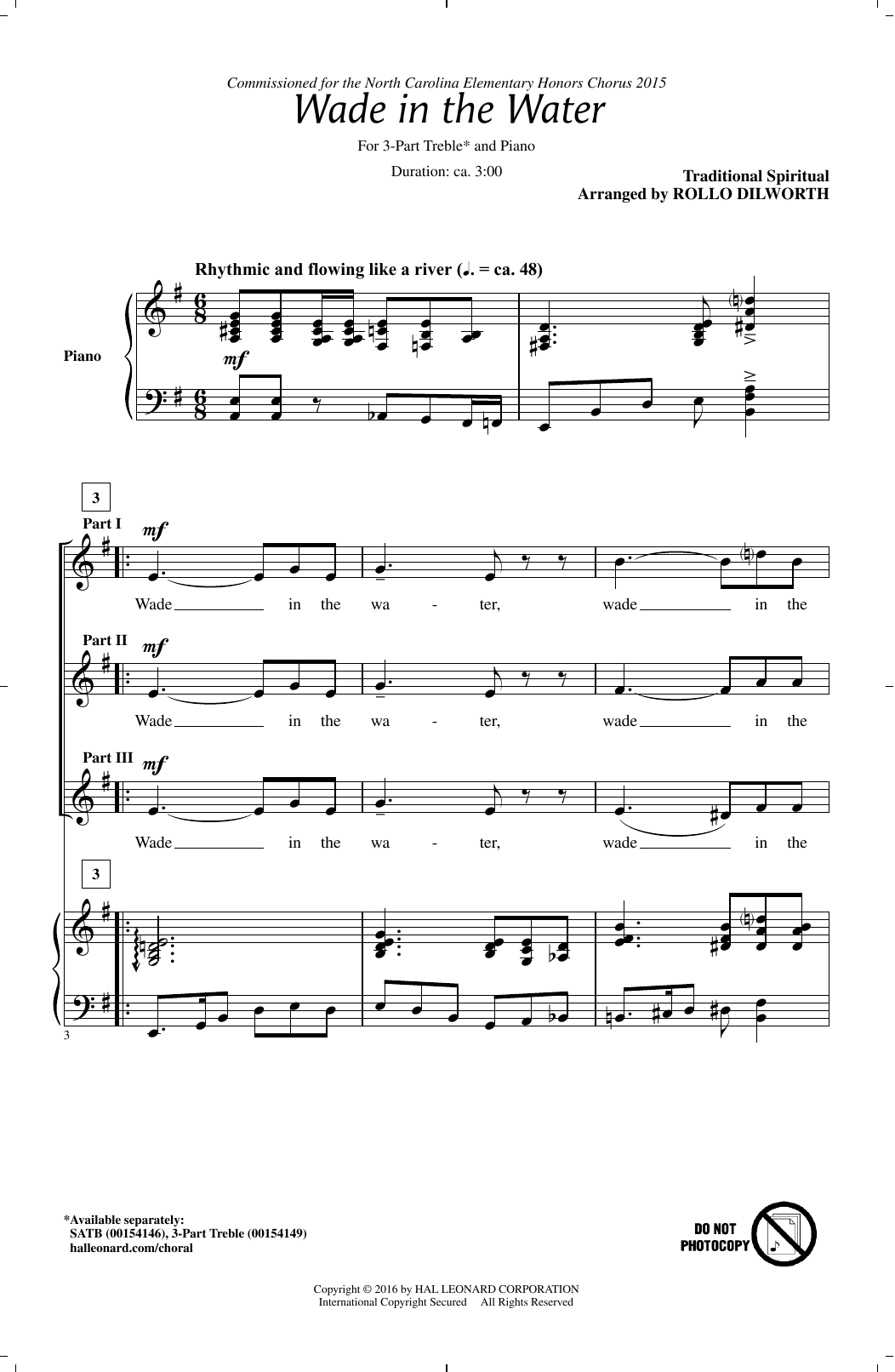 Rollo Dilworth Wade In The Water sheet music notes and chords arranged for 3-Part Treble Choir