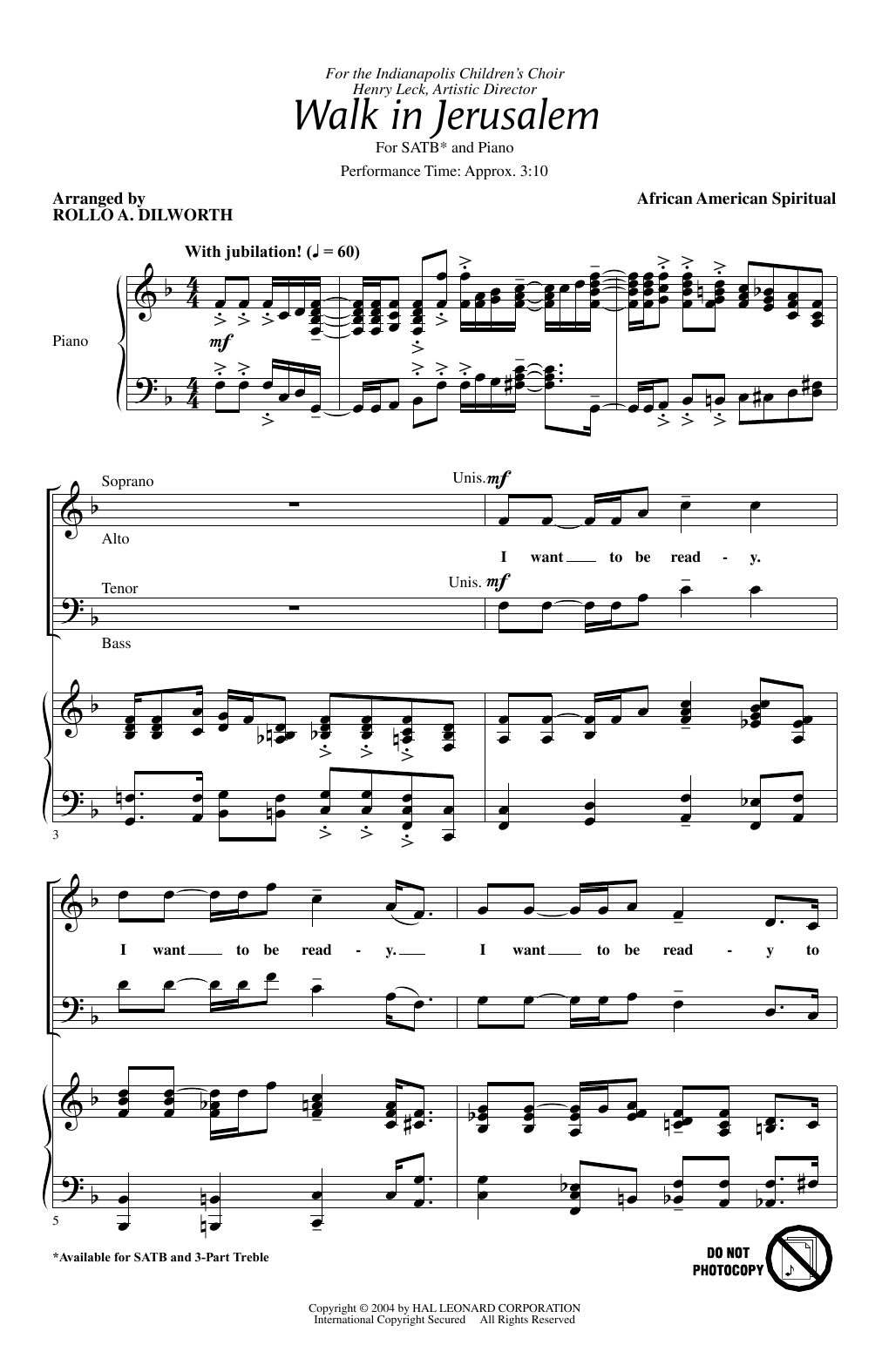 Rollo Dilworth Walk In Jerusalem sheet music notes and chords arranged for 3-Part Treble Choir