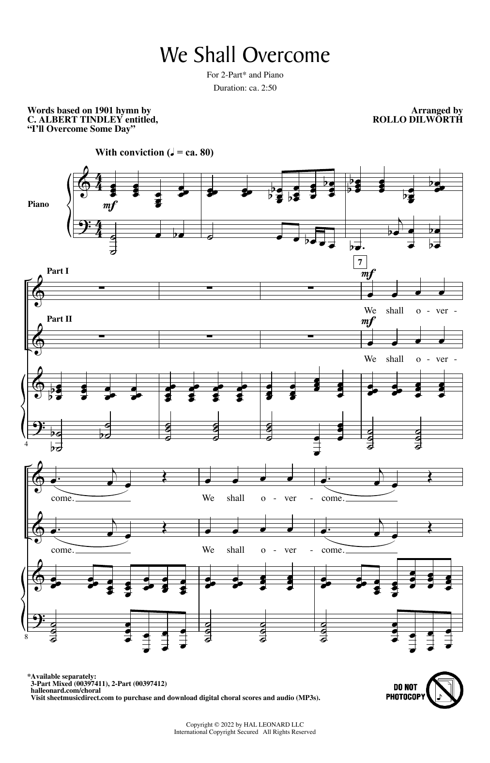 Rollo Dilworth We Shall Overcome sheet music notes and chords arranged for 3-Part Mixed Choir