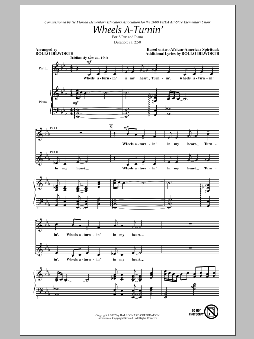 Rollo Dilworth Wheels A-Turnin' sheet music notes and chords arranged for 2-Part Choir