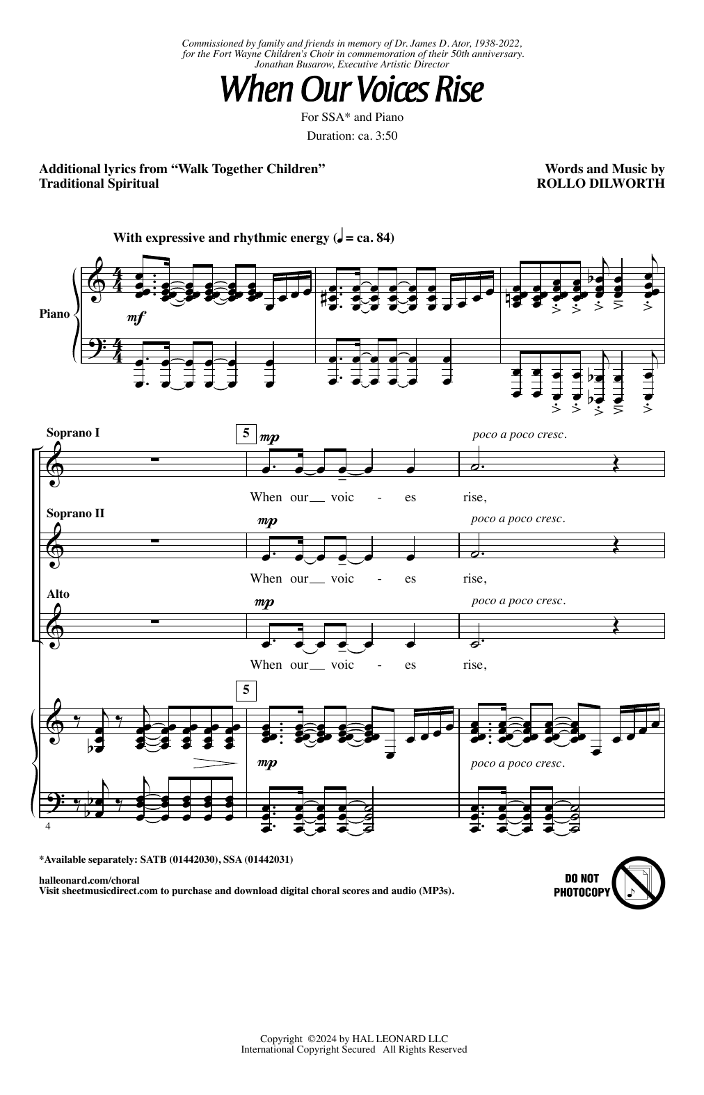 Rollo Dilworth When Our Voices Rise sheet music notes and chords arranged for SSA Choir