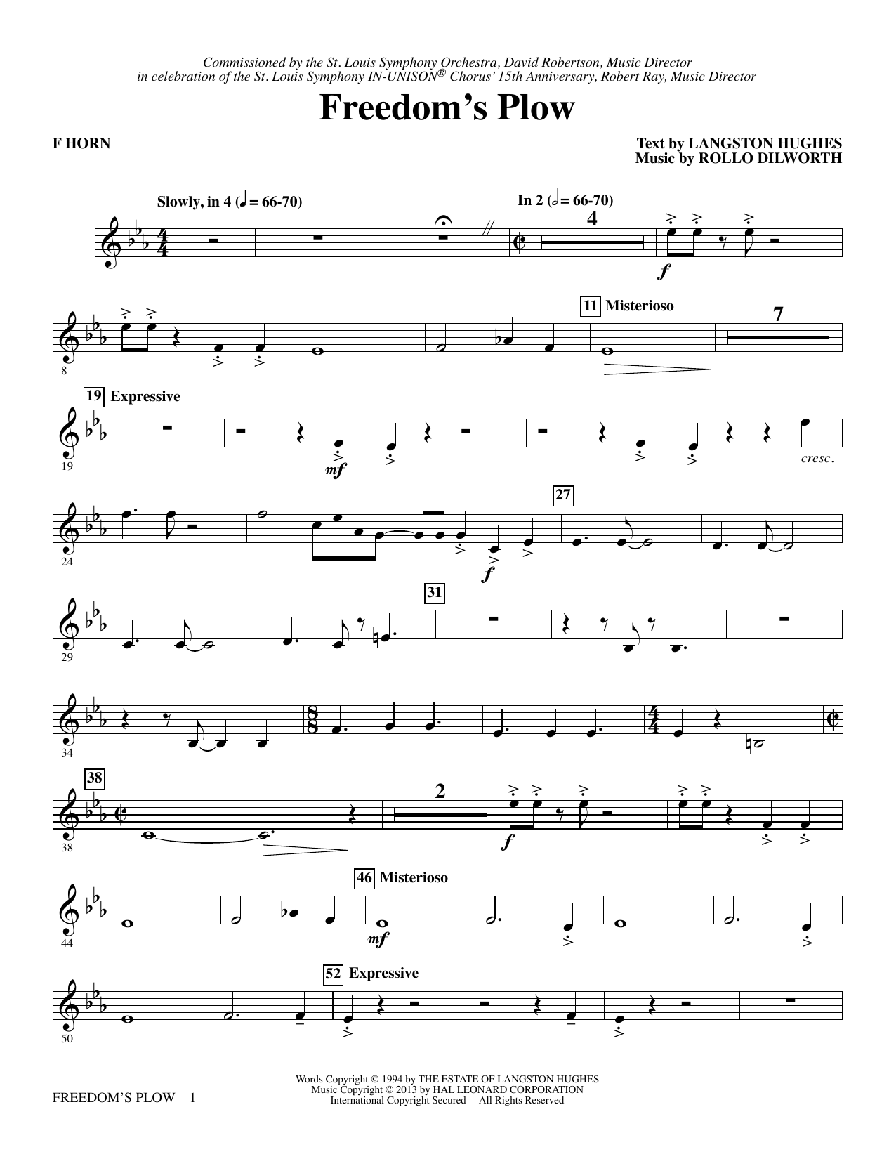 Rollo Dilworth Freedom's Plow - F Horn sheet music notes and chords arranged for Choir Instrumental Pak