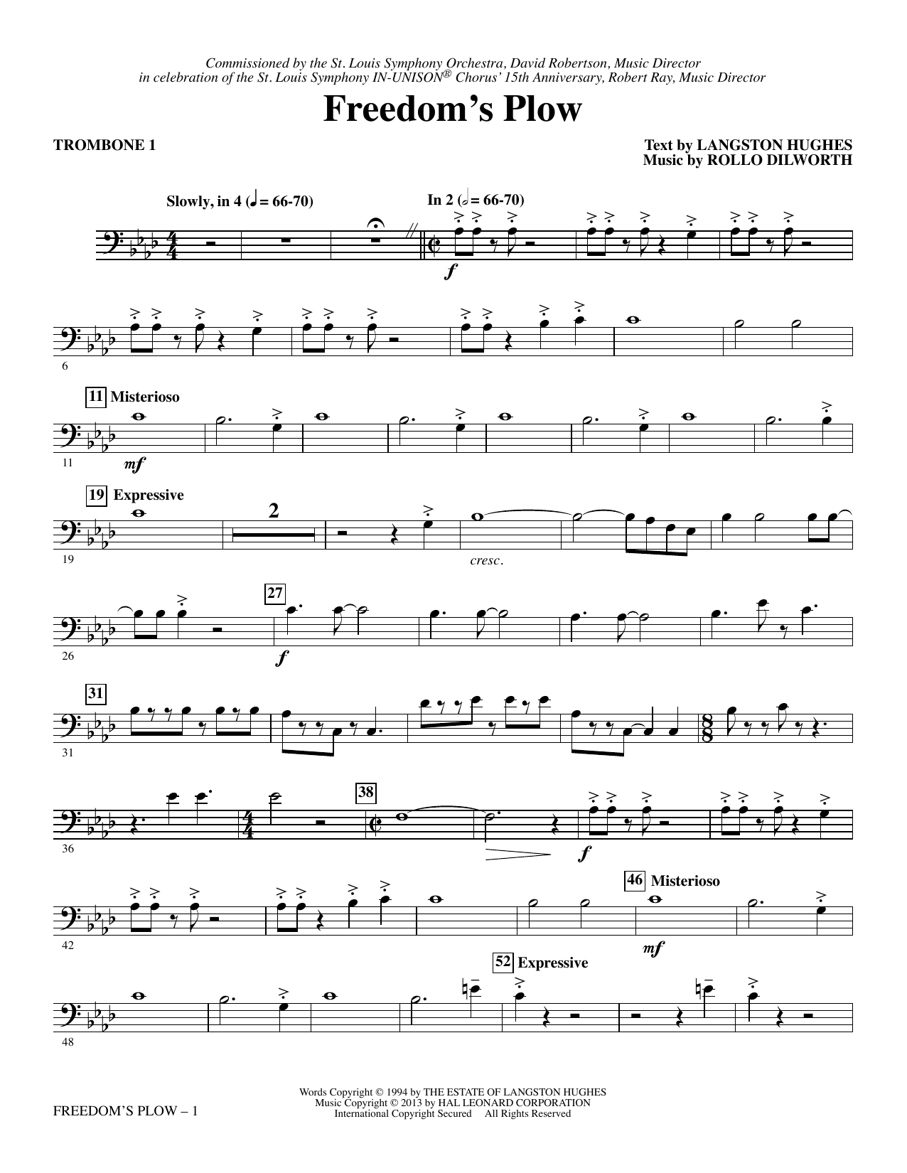 Rollo Dilworth Freedom's Plow - Trombone 1 sheet music notes and chords arranged for Choir Instrumental Pak