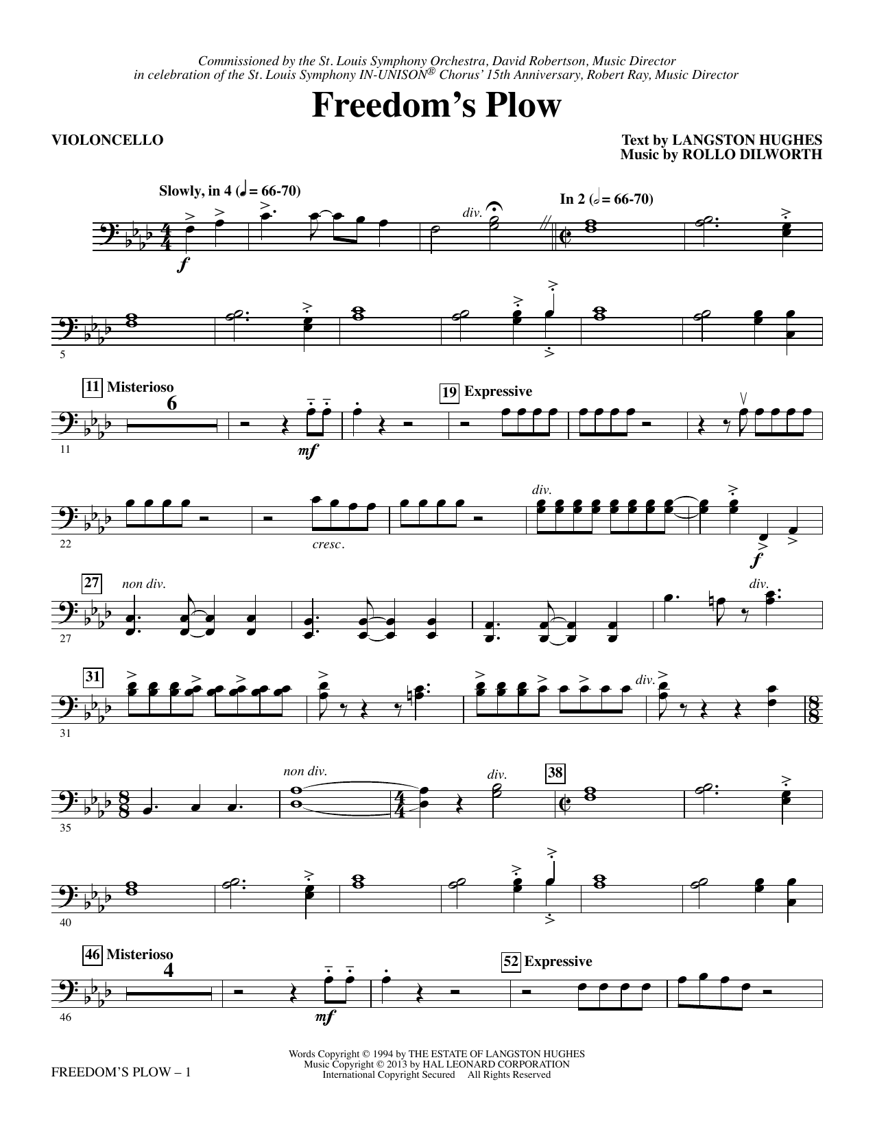 Rollo Dilworth Freedom's Plow - Violoncello sheet music notes and chords arranged for Choir Instrumental Pak