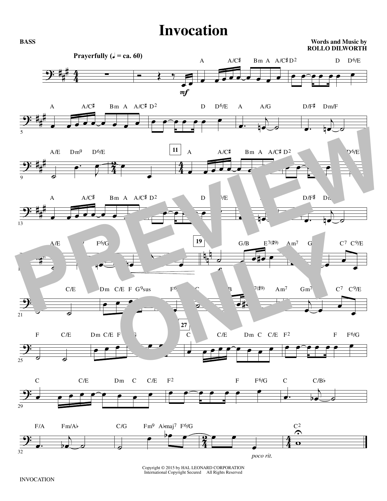 Rollo Dilworth Invocation - Bass sheet music notes and chords. Download Printable PDF.