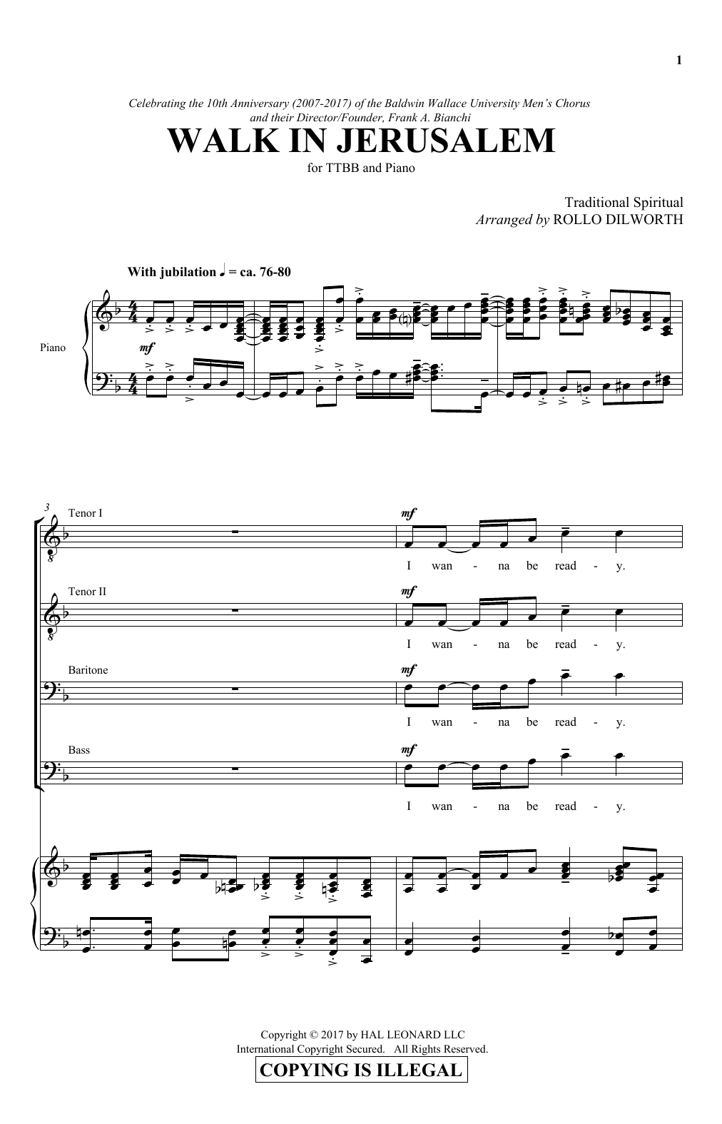Rollo Dilworth Walk In Jerusalem sheet music notes and chords arranged for 3-Part Treble Choir