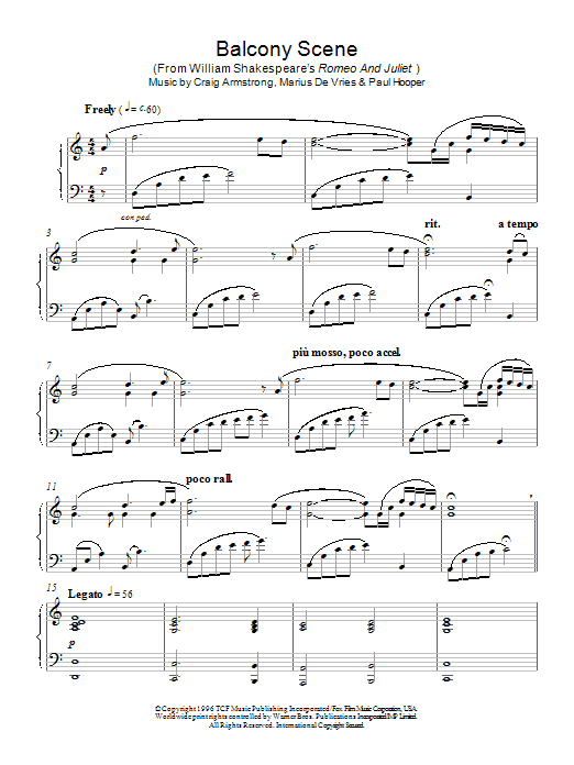 Romeo And Juliet Balcony Scene sheet music notes and chords arranged for Piano Solo