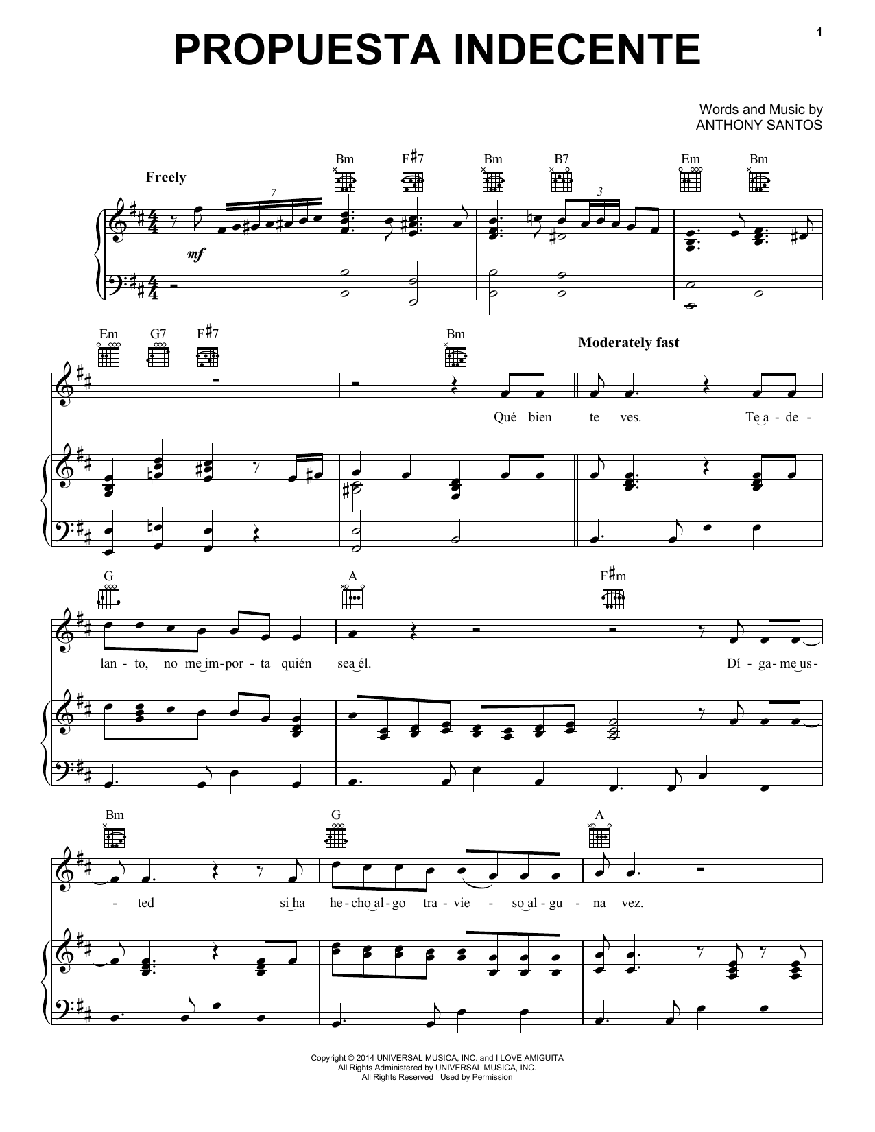 Romeo Santos Propuesta Indecente sheet music notes and chords arranged for Piano, Vocal & Guitar Chords (Right-Hand Melody)