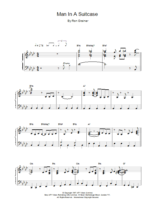 Ron Grainer Man In A Suitcase sheet music notes and chords arranged for Piano Solo