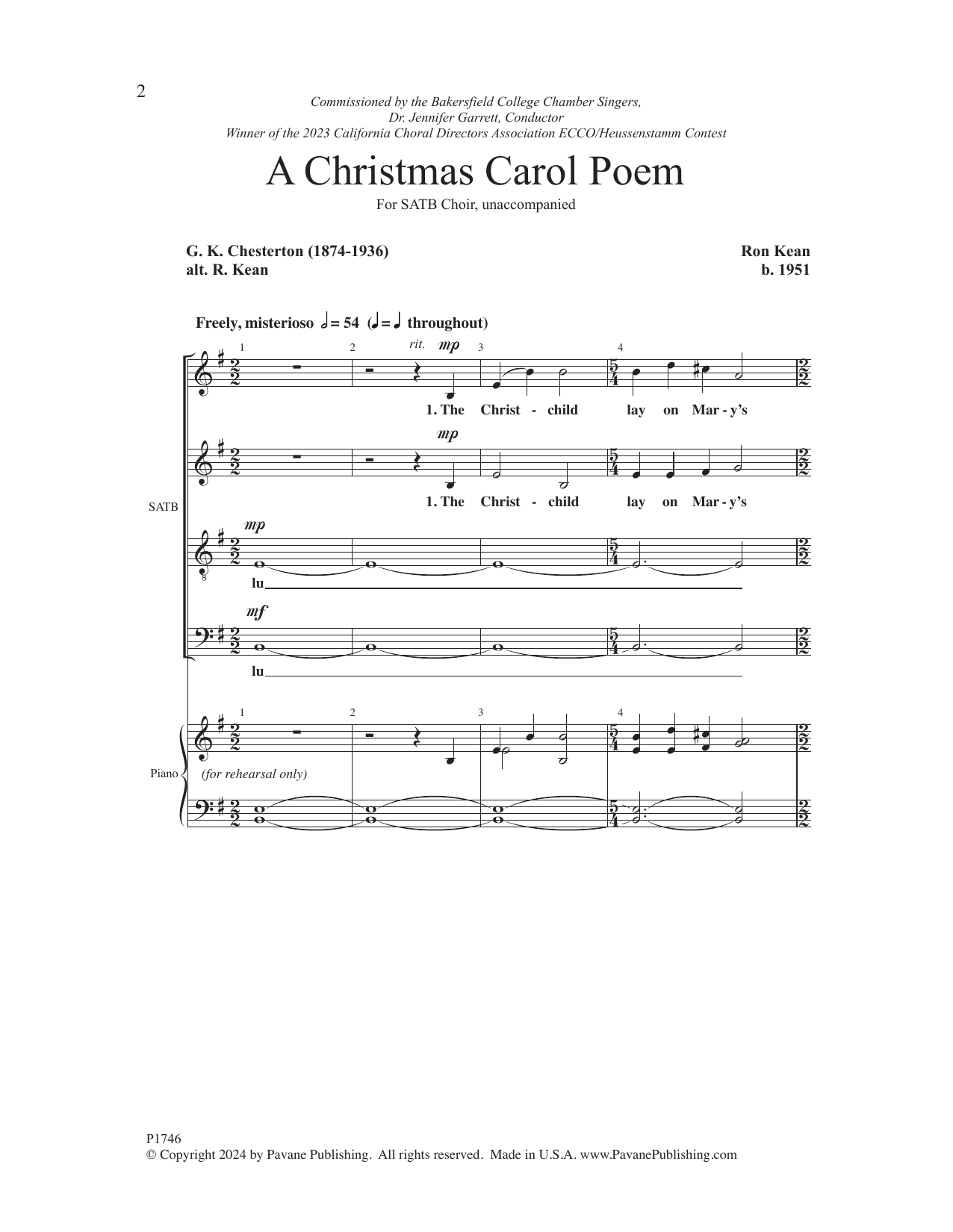 Ron Kean A Christmas Carol Poem sheet music notes and chords arranged for SATB Choir