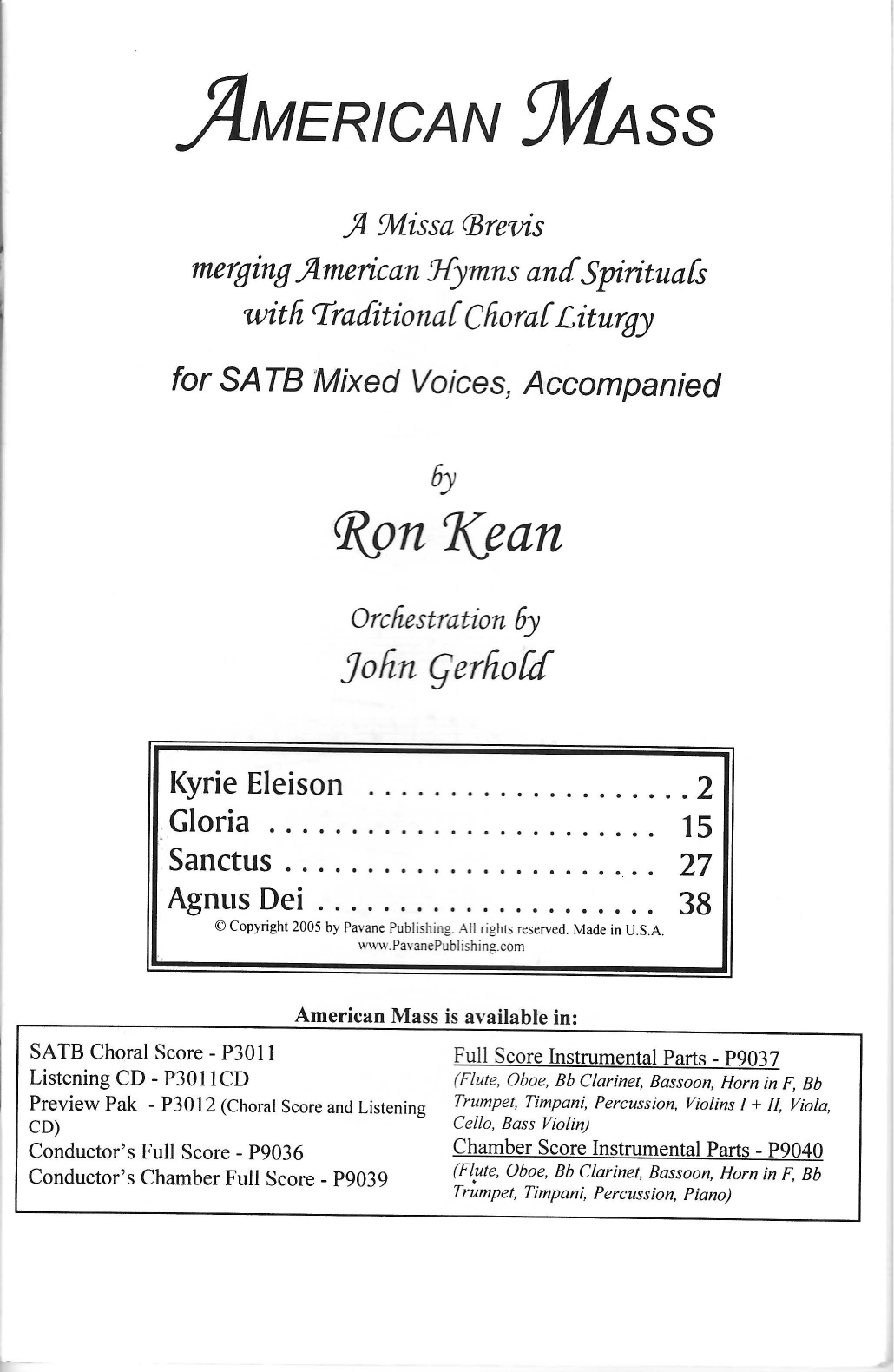 Ron Kean American Mass (arr. John Gerhold) sheet music notes and chords arranged for SATB Choir