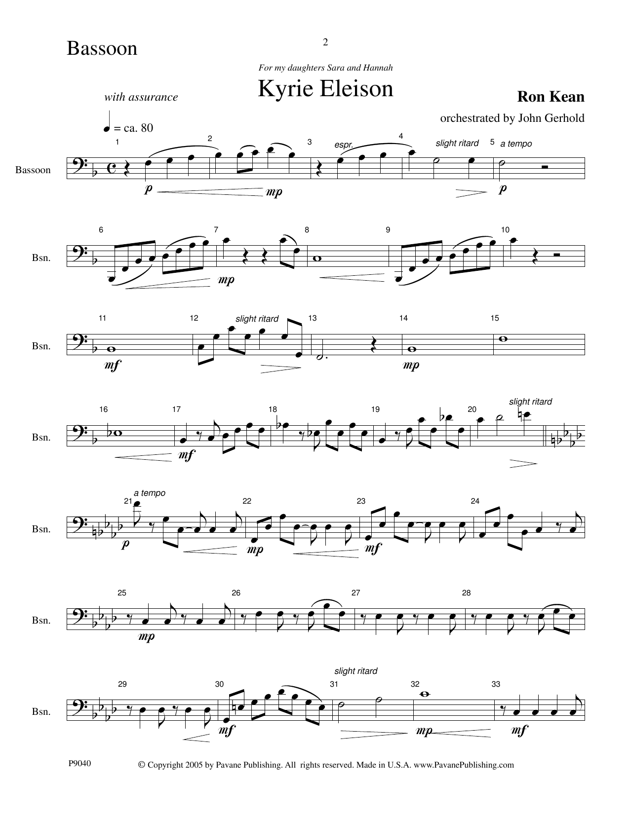 Ron Kean American Mass (Chamber Orchestra) (arr. John Gerhold) - Bassoon sheet music notes and chords arranged for Choir Instrumental Pak