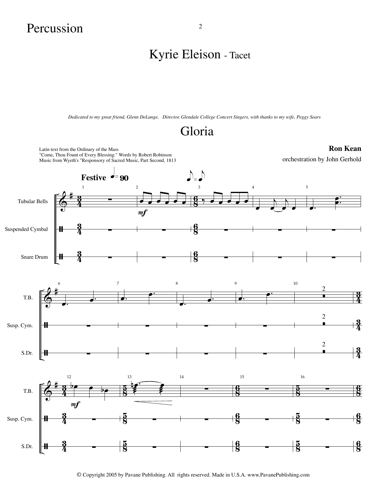 Ron Kean American Mass (Chamber Orchestra) (arr. John Gerhold) - Percussion sheet music notes and chords arranged for Choir Instrumental Pak