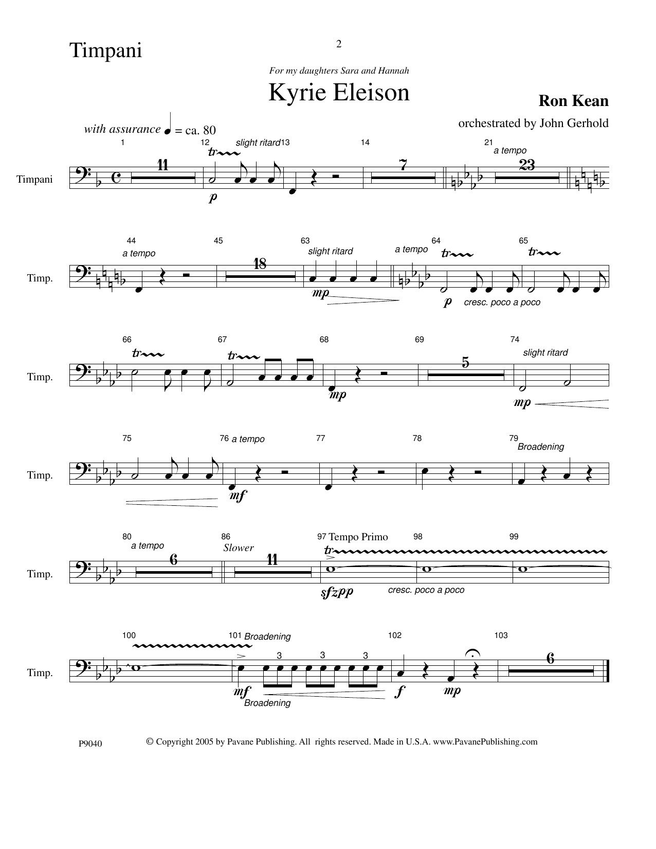 Ron Kean American Mass (Chamber Orchestra) (arr. John Gerhold) - Timpani sheet music notes and chords arranged for Choir Instrumental Pak