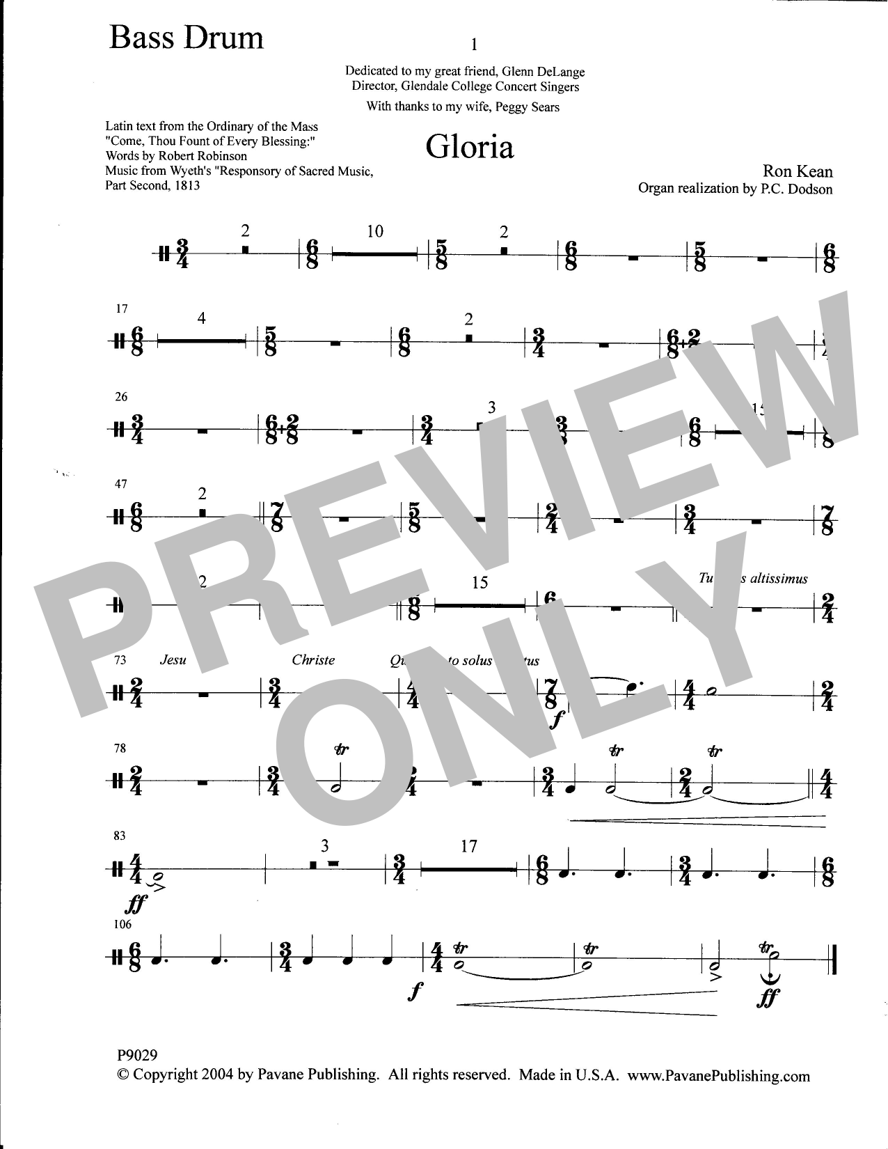 Ron Kean Gloria - Bass Drum sheet music notes and chords arranged for Choir Instrumental Pak